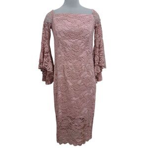 Milly Selena Off The Shoulder Floral Lace Romantic Dress Bell Sleeve Pink Siz 10